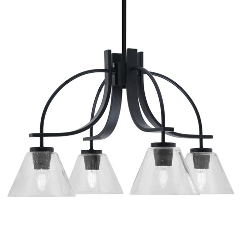 Cavella 4 Light, Downlight Chandelier, Matte Black Finish, 7" Clear Bubble Glass (3924-MB-302)