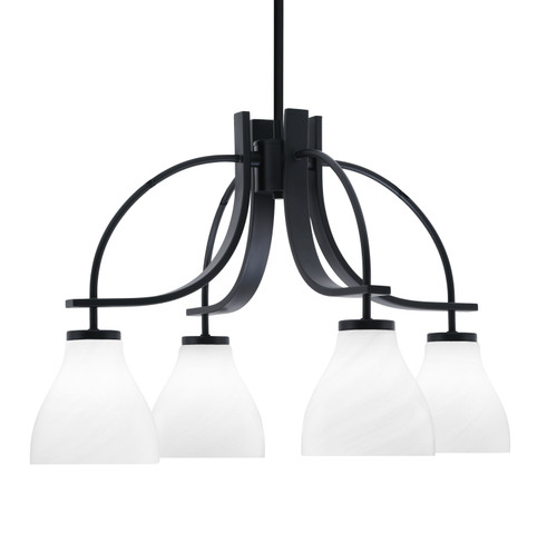 Cavella 4 Light, Downlight Chandelier, Matte Black Finish, 6.25" White Marble Glass (3924-MB-4761)