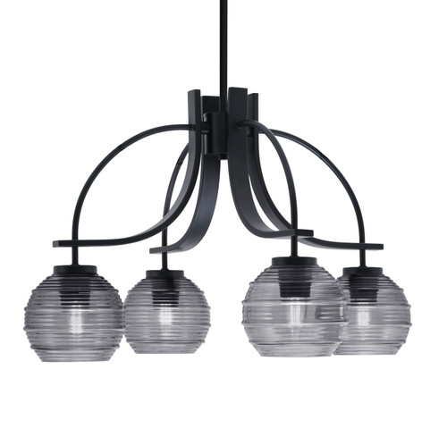 Cavella 4 Light, Downlight Chandelier, Matte Black Finish, 6" Smoke Ribbed Glass (3924-MB-5112)