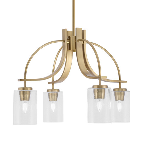 Cavella 4 Light, Downlight Chandelier, New Age Brass Finish, 4" Clear Bubble Glass (3924-NAB-300)