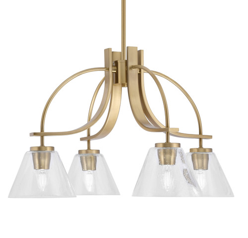 Cavella 4 Light, Downlight Chandelier, New Age Brass Finish, 7" Clear Bubble Glass (3924-NAB-302)