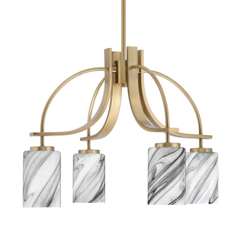 Cavella 4 Light, Downlight Chandelier, New Age Brass Finish, 4" Onyx Swirl Glass (3924-NAB-3009)