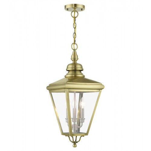 Adams 3 Light Antique Brass Outdoor Large Pendant Lantern with Brushed Nickel Finish Cluster (27377-01)