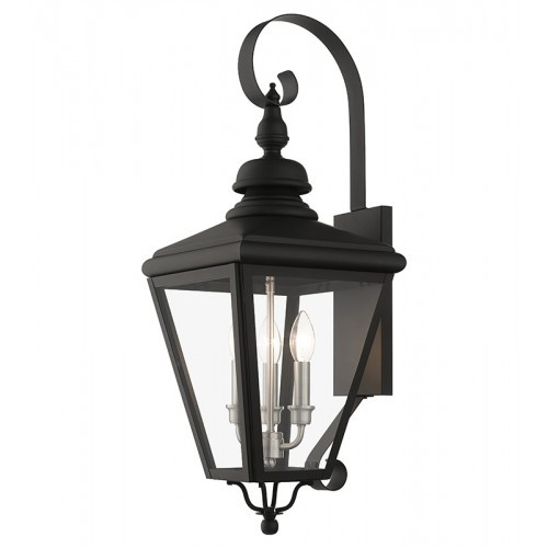 Adams 3 Light Black Outdoor Large Wall Lantern with Brushed Nickel Finish Cluster (27373-04)