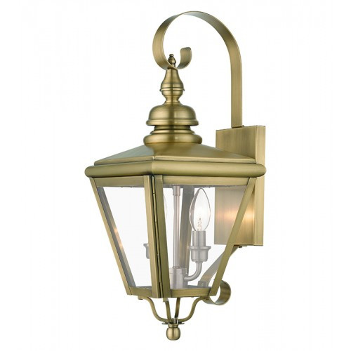 Adams 2 Light Antique Brass Outdoor Medium Wall Lantern with Brushed Nickel Finish Cluster (27372-01)