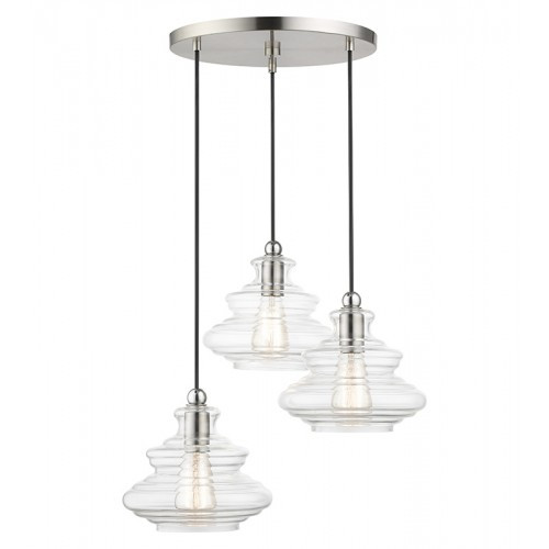 Everett 3 Light Brushed Nickel Pendant Chandelier with Chrome Finish Accents (52833-91)
