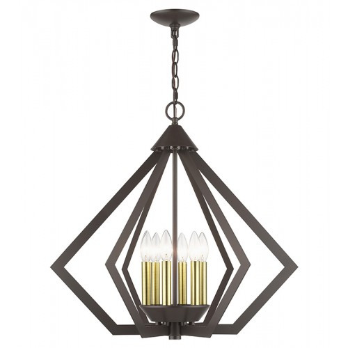 Prism 6 Light English Bronze Chandelier with Antique Brass Finish Accents (40926-92)