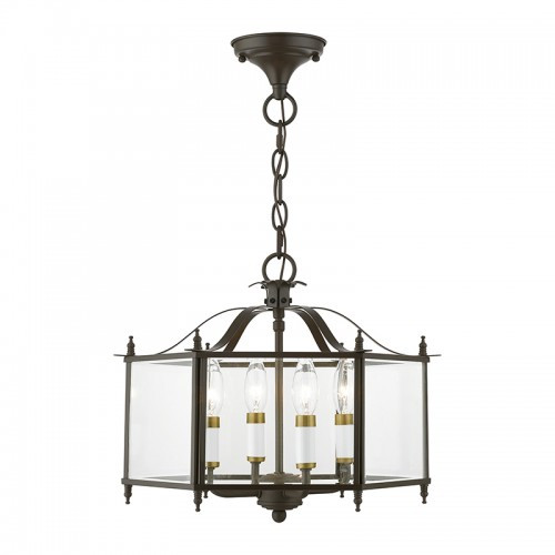 Livingston 4 Light English Bronze with Antique Brass Accents Convertible Pendant / Semi-Flush (4398-92)