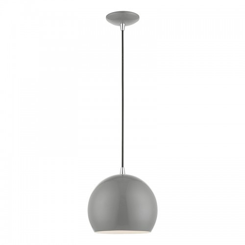 Piedmont 1 Light Shiny Light Gray with Polished Chrome Accents Globe Pendant (41181-90)