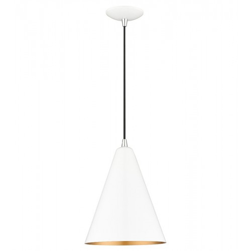 Dulce 1 Light Shiny White Cone Pendant with Polished Chrome Accents (41492-69)