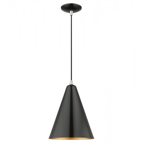 Dulce 1 Light Shiny Black Cone Pendant with Polished Chrome Accents (41492-68)