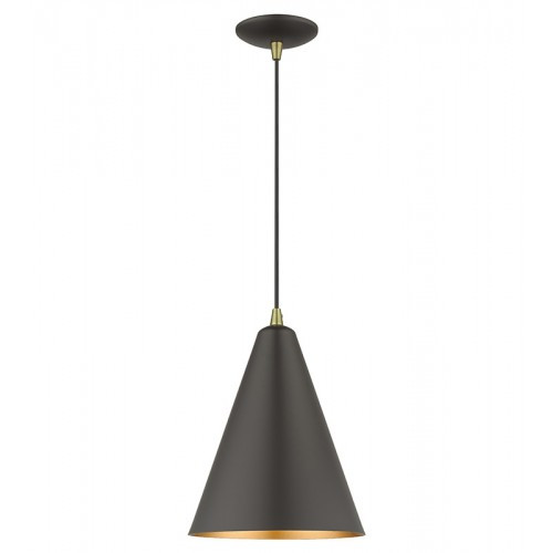 Dulce 1 Light Bronze Cone Pendant with Antique Brass Accents (41492-07)