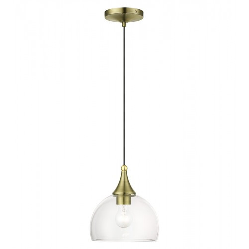 Glendon 1 Light Antique Brass Glass Pendant with Polished Brass Finish Accents (53641-01)