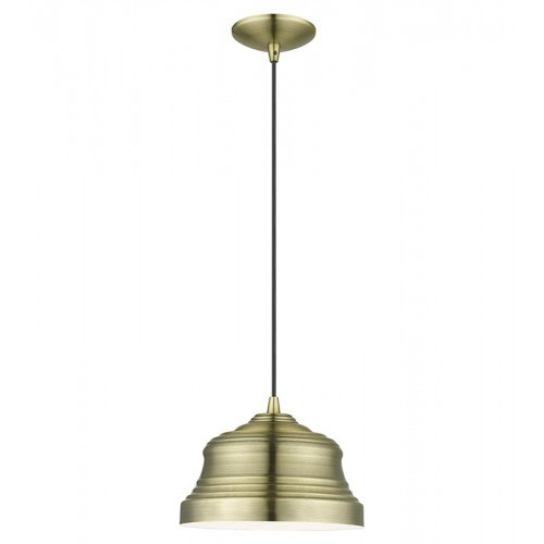 Endicott 1 Light Antique Brass Bell Pendant with Shiny White Finish Inside (55902-01)