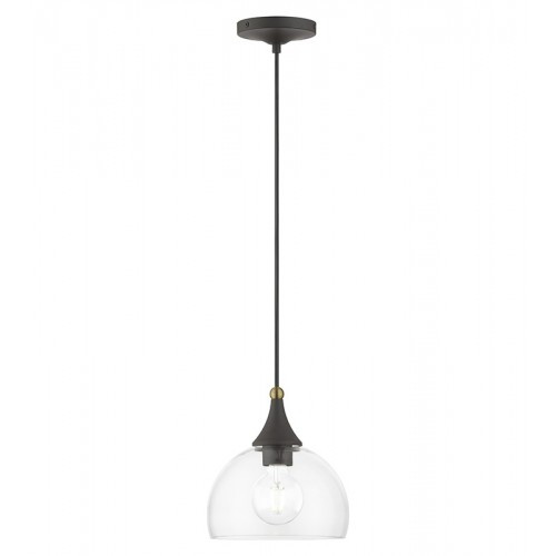 Glendon 1 Light Bronze Glass Pendant with Antique Brass Finish Accents (53641-07)