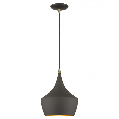 Waldorf 1 Light Bronze Pendant with Antique Brass Finish Accents (41186-07)
