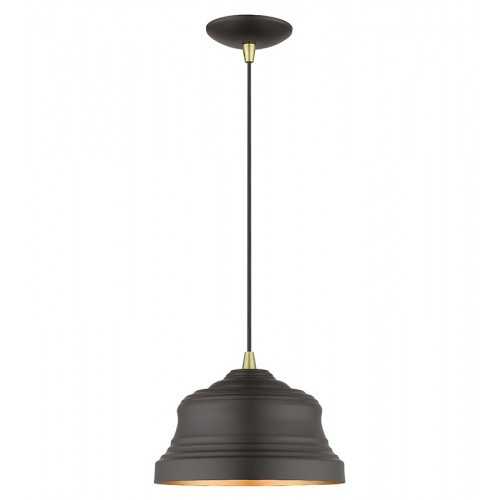 Endicott 1 Light Bronze Bell Pendant with Gold Finish Inside (55902-07)