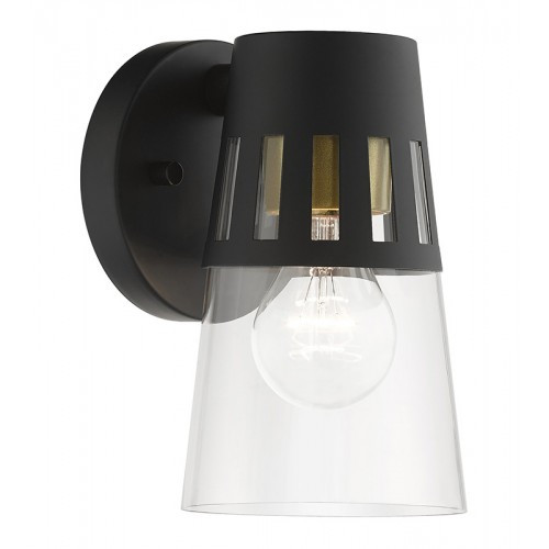 Covington 1 Light Black Outdoor Small Wall Lantern with Soft Gold Finish Accents (27971-04)