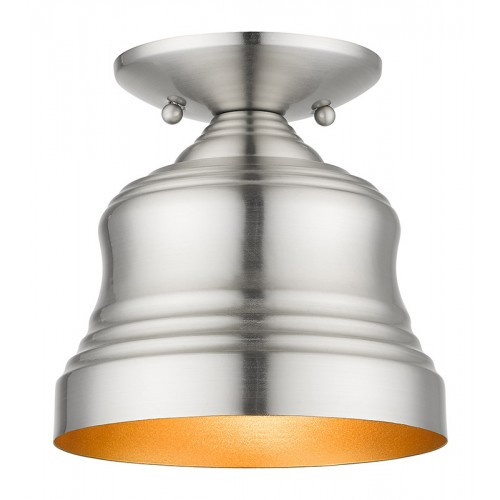 Endicott 1 Light Brushed Nickel Bell Petite Bell Semi-Flush with Gold Finish Inside (55909-91)