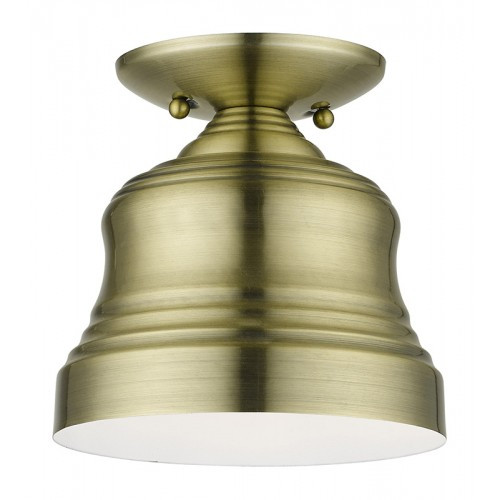 Endicott 1 Light Antique Brass Bell Petite Bell Semi-Flush with Shiny White Finish Inside (55909-01)