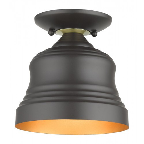 Endicott 1 Light Bronze Bell Petite Bell Semi-Flush with Gold Finish Inside (55909-07)