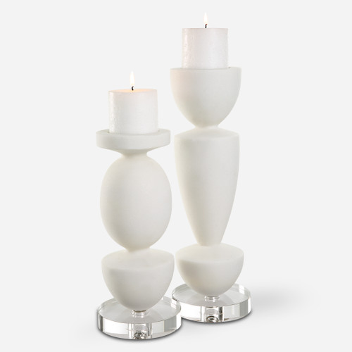 Lido White Stone Candleholders, Set/2 (18101)