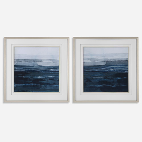 Rising Blue Abstract Framed Prints, Set/2 (32270)