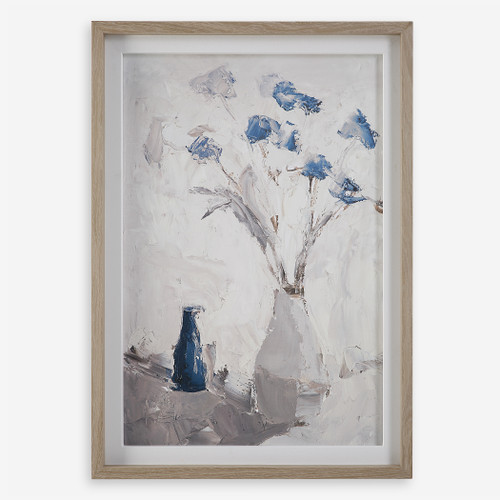 Blue Flowers In Vase Framed Print (32287)