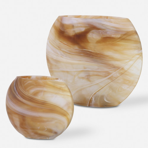 Fusion Swirled Caramel & Ivory Vases, Set/2 (18070)