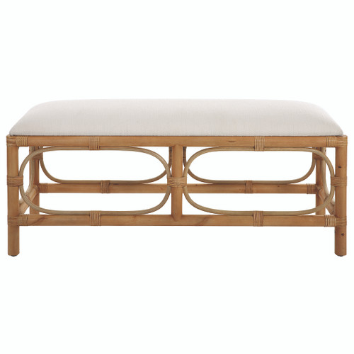 Laguna White Fabric Rattan Bench (23755)