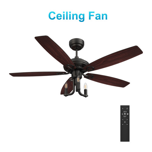 Huntley 52-inch Ceiling Fan with Remote, Light Kit Included (VC525D-L31-BH-1)
