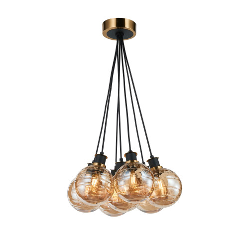 Gem Collection 7-Light Pendant with Amber Glass Black and Brushed Brass (AC11877AM)