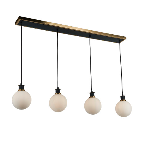 Gem Collection 4-Light Island/Pool Table with White Glass Black and Brushed Brass (AC11874WH)