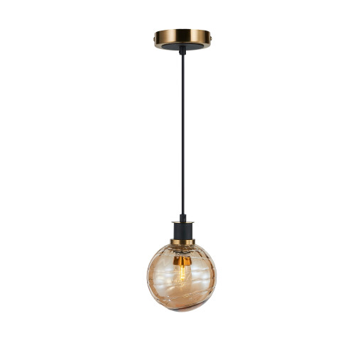 Gem Collection 1-Light Pendant with Amber Glass Black and Brushed Brass (AC11870AM)