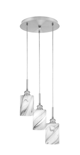 Array 3 Light Cord Hung Cluster Pendalier, Brushed Nickel Finish, 4" Onyx Swirl Glass  (1818-BN-3009)