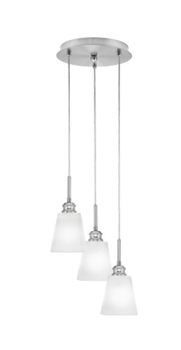Array 3 Light Cord Hung Cluster Pendalier, Brushed Nickel Finish, 4.5" Square  White Muslin Glass (1816-BN-460)