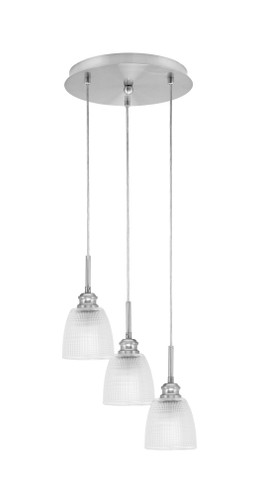 Array 3 Light Cord Hung Cluster Pendalier, Brushed Nickel Finish, 5" Clear Ribbed Glass (1818-BN-500)