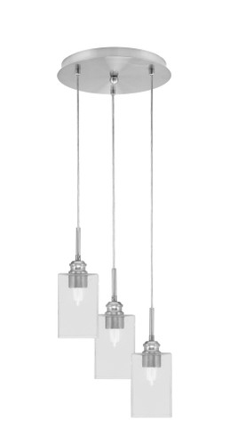 Array 3 Light Cord Hung Cluster Pendalier, Brushed Nickel Finish, 4" Square Clear Bubble Glass (1818-BN-530)
