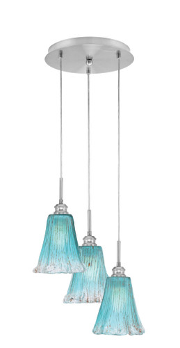 Array 3 Light Cord Hung Cluster Pendalier, Brushed Nickel Finish, 5.5" Fluted Teal Crystal Glass (1818-BN-725)