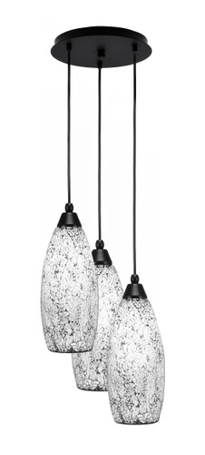 Array 3 Light Cord Hung Cluster Pendalier, Matte Black Finish, 5.5" Black Fusion Glass (1818-MB-416)