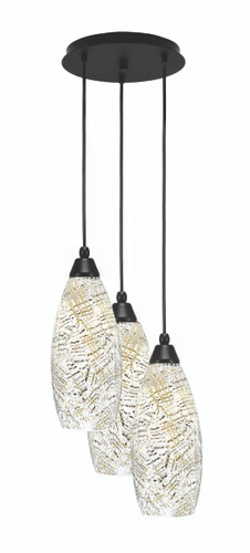 Array 3 Light Cord Hung Cluster Pendalier, Matte Black Finish, 5.5" Natural Fusion Glass (1818-MB-5064)