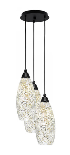 Array 3 Light Cord Hung Cluster Pendalier, Matte Black Finish, 5.5" Natural Fusion Glass (1816-MB-5064)