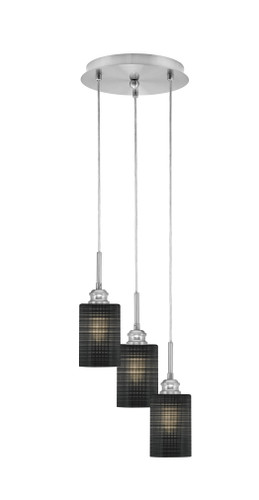 Array 3 Light Cord Hung Cluster Pendalier, Brushed Nickel Finish, 4" Black Matrix Glass (1816-BN-4069)
