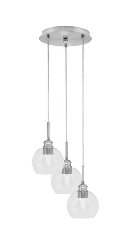 Array 3 Light Cord Hung Cluster Pendalier, Brushed Nickel Finish, 5.75" Clear Bubble Glass (1816-BN-4100)