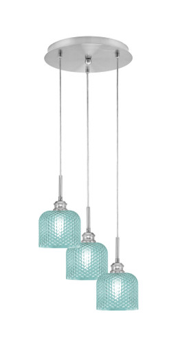 Array 3 Light Cord Hung Cluster Pendalier, Brushed Nickel Finish, 6" Turquoise Textured Glass (1818-BN-4615)