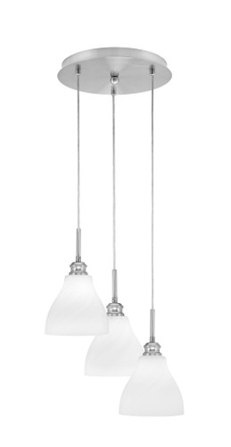 Array 3 Light Cord Hung Cluster Pendalier, Brushed Nickel Finish, 6.25" White Marble Glass (1818-BN-4761)