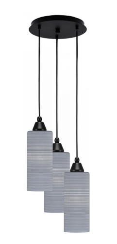 Array 3 Light Cord Hung Cluster Pendalier, Matte Black Finish, 4" Gray Matrix Glass (1818-MB-4092)