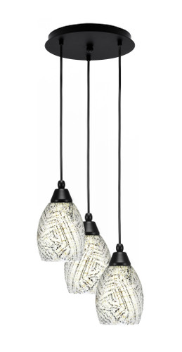 Array 3 Light Cord Hung Cluster Pendalier, Matte Black Finish, 5" Natural Fusion Glass (1818-MB-5054)