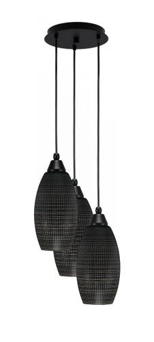 Array 3 Light Cord Hung Cluster Pendalier, Matte Black Finish, 5.5" Black Matrix Glass (1816-MB-4049)