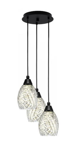 Array 3 Light Cord Hung Cluster Pendalier, Matte Black Finish, 5" Natural Fusion Glass (1816-MB-5054)